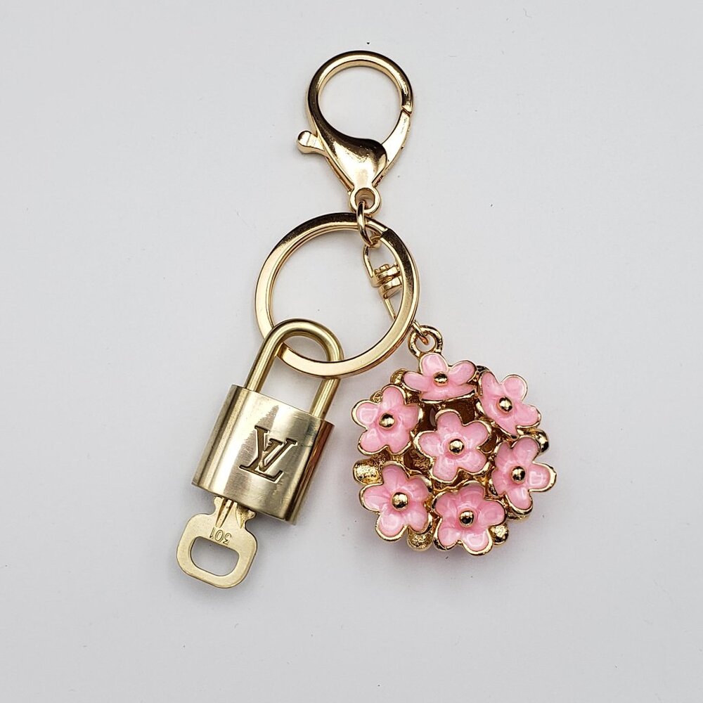 LV Gold Padlock 🔑 Authentic Louis Vuitton Charm + Unbranded Flower Keychain